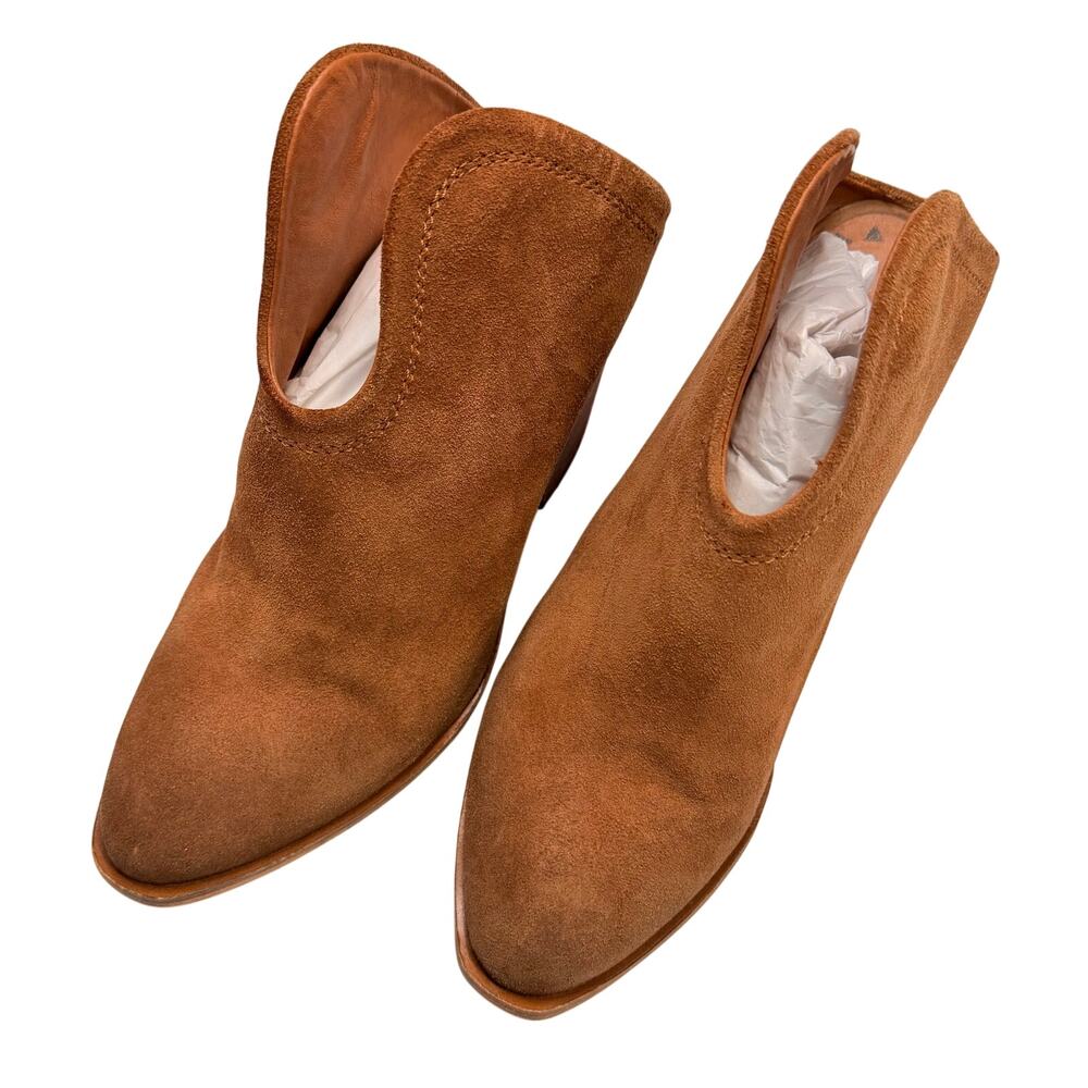 Chinese Laundry Kelso Suede Mule Booties Size 9 Tan Pointed Toe Block Heel - Picture 3 of 10